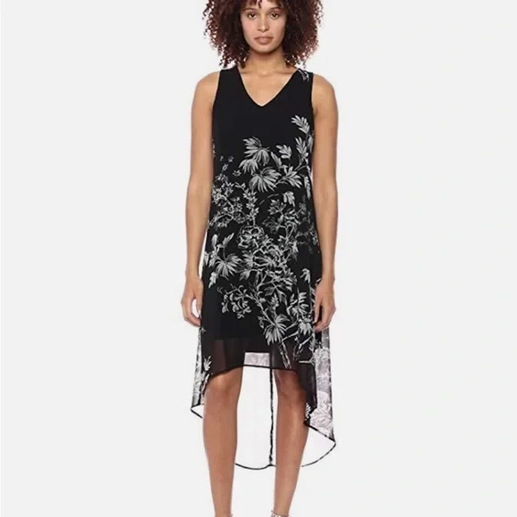 Karen Kane Hi Lo Chiffon Sleeveless V-Neck Black Dress - Picture 12 of 13